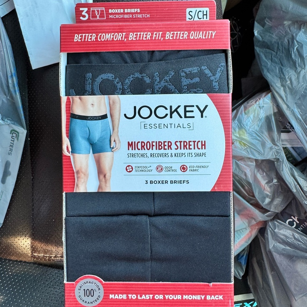 Jockey Essentials 3 pack Black Microfiber Stretch Boxer Brief Sz S NEW!